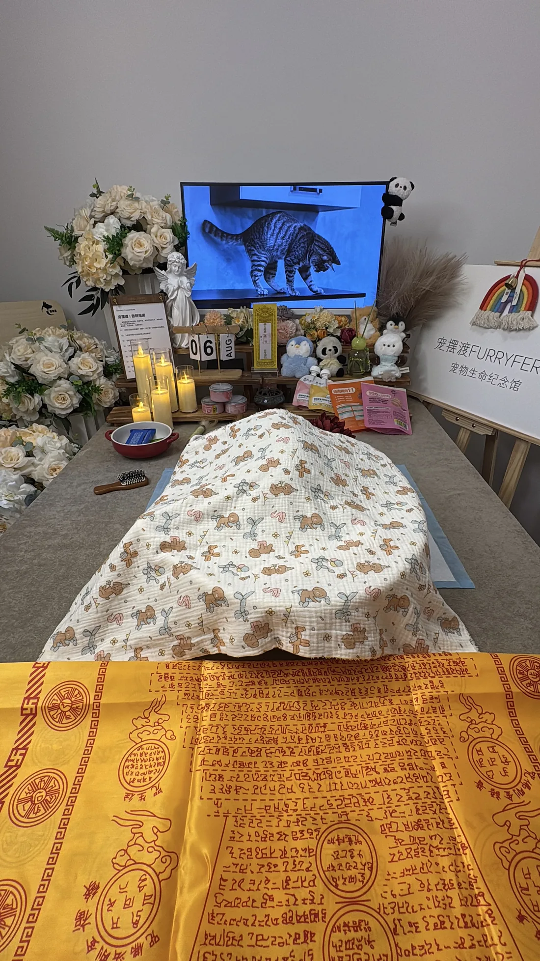 株洲宠物告别仪式中的鲜花与纪念照片